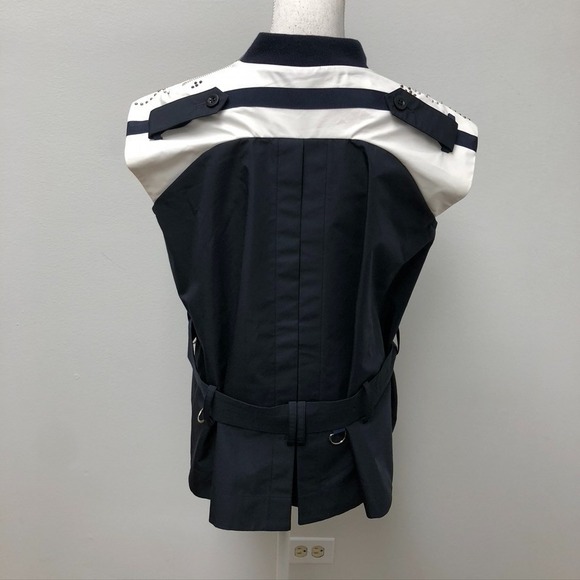 Sacai Grommet Blouse Top Womens Medium Blue White Short Sleeve Belted Edgy Urban - Picture 9 of 12